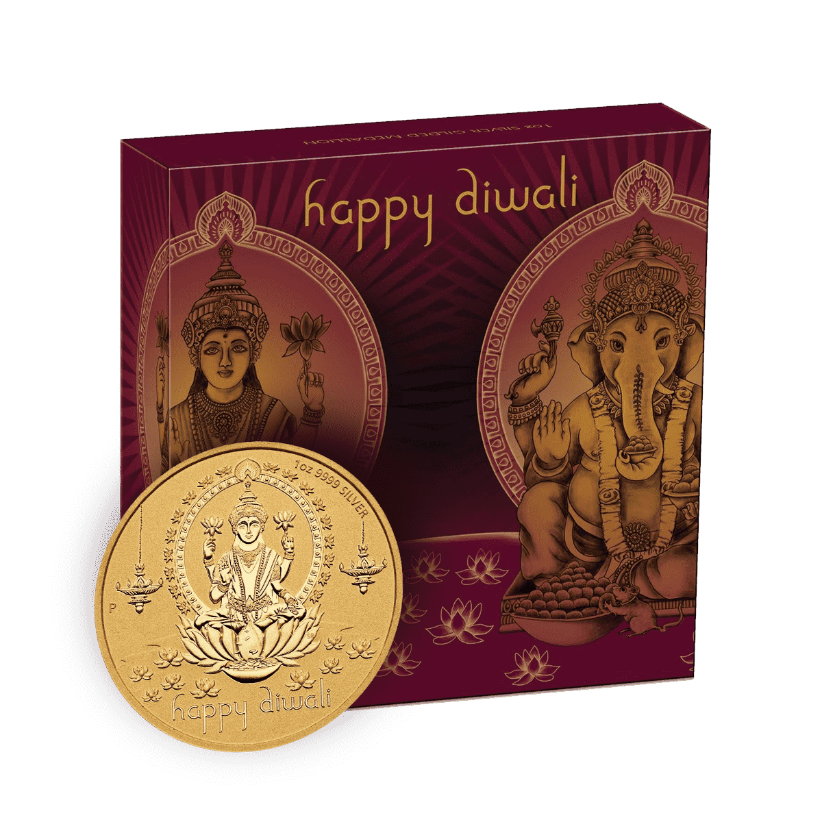 1oz Silver Diwali Edition Gold Plated Laxmi & Ganesh Box Set (2022)