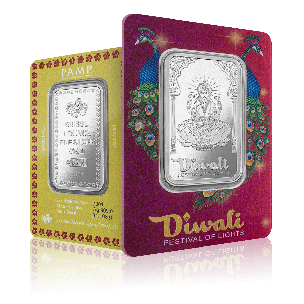 1oz Silver PAMP Lakshmi & Peacocks Diwali (2024)