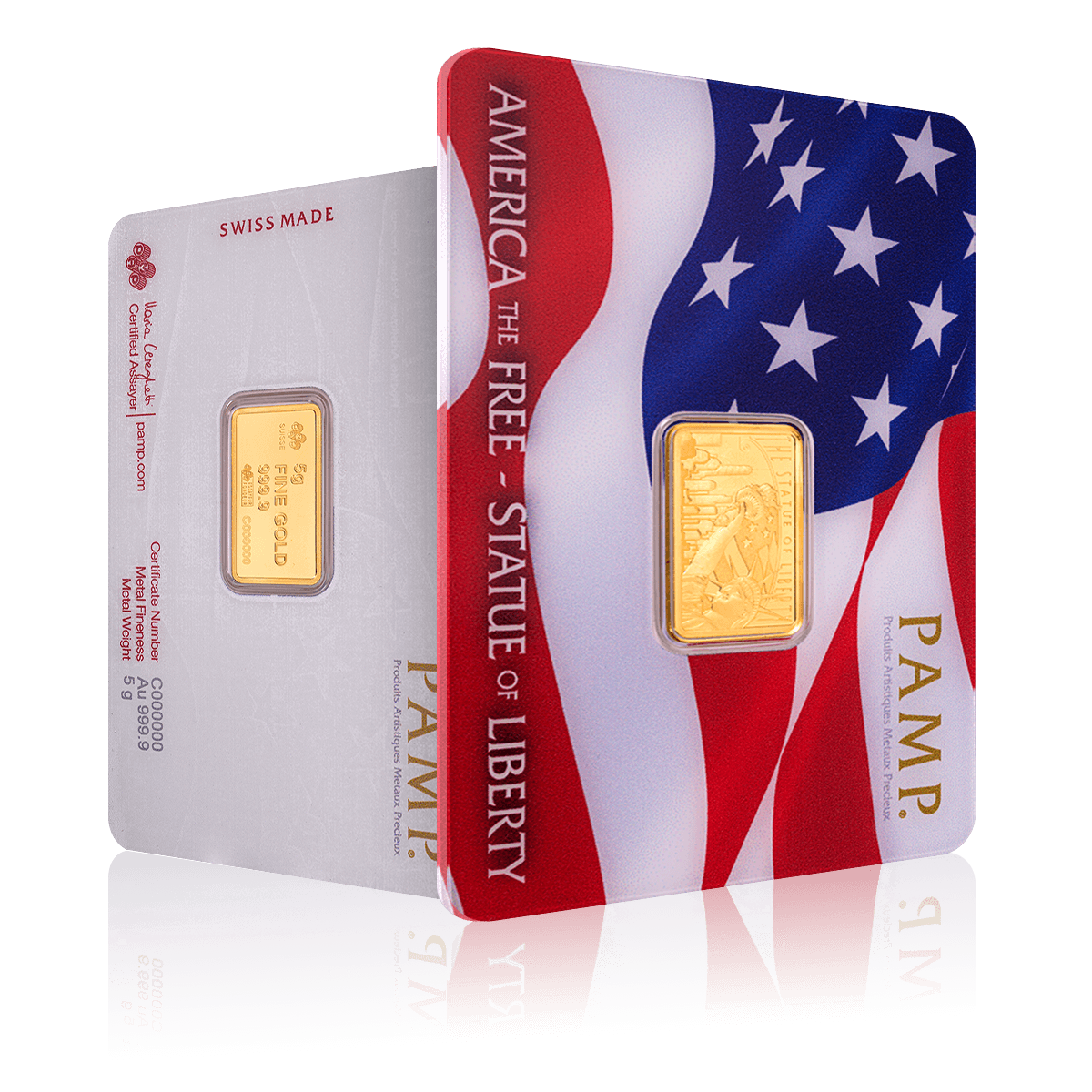 5g PAMP America- The Free-Statue- Of-Liberty Gold Bar (999.9)