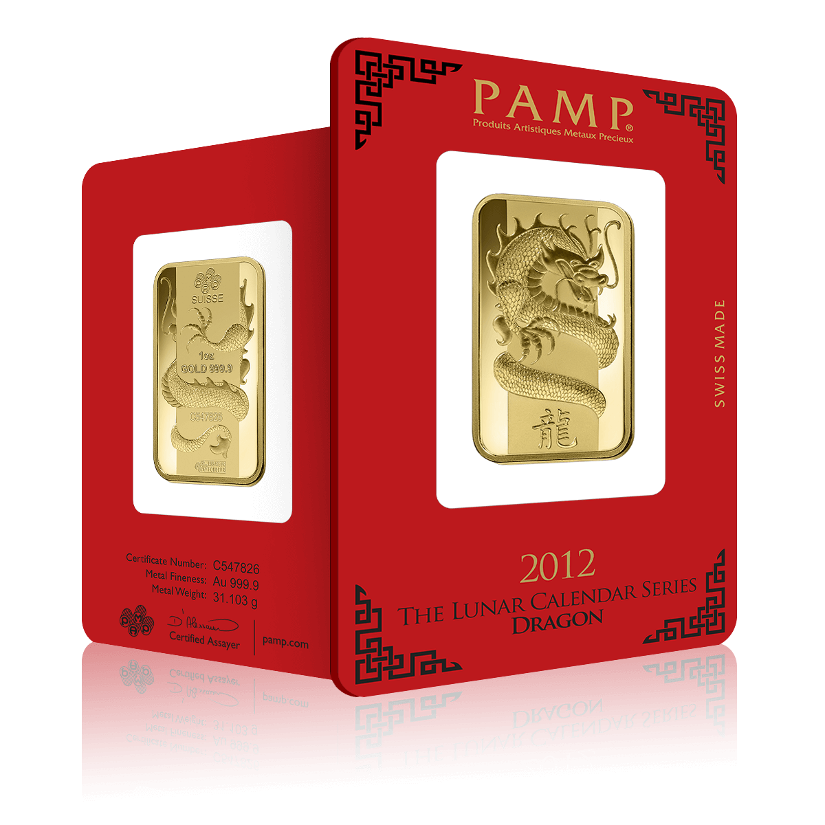 1oz PAMP Lunar Year of the Dragon Gold Bar (2012)