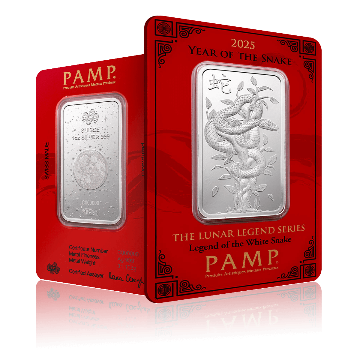 1oz PAMP Silver Lunar Legends White Snake Silver Bar (2025)
