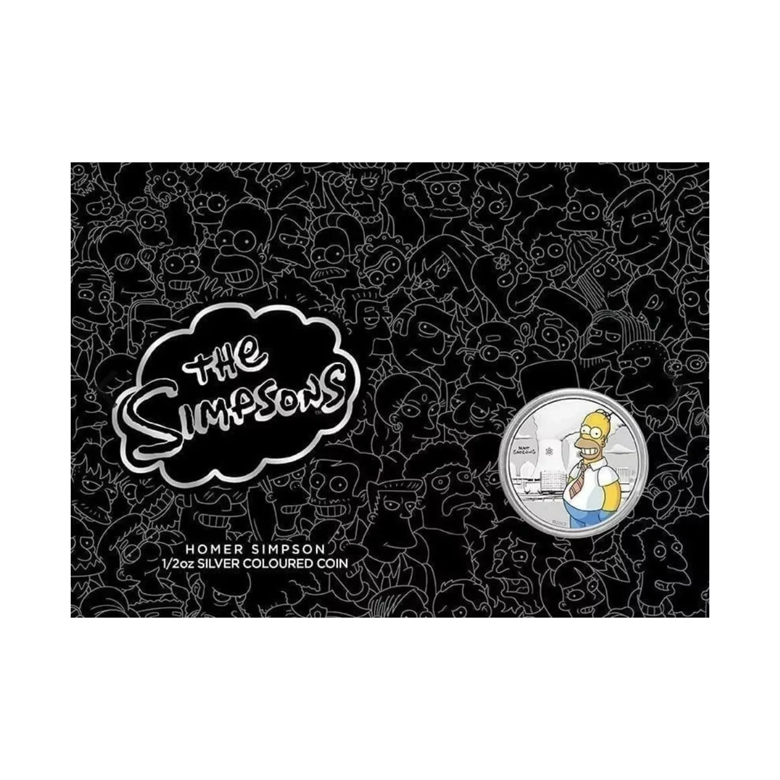 1/2 Oz Homer Simpson Coloured Coin Silver In Card