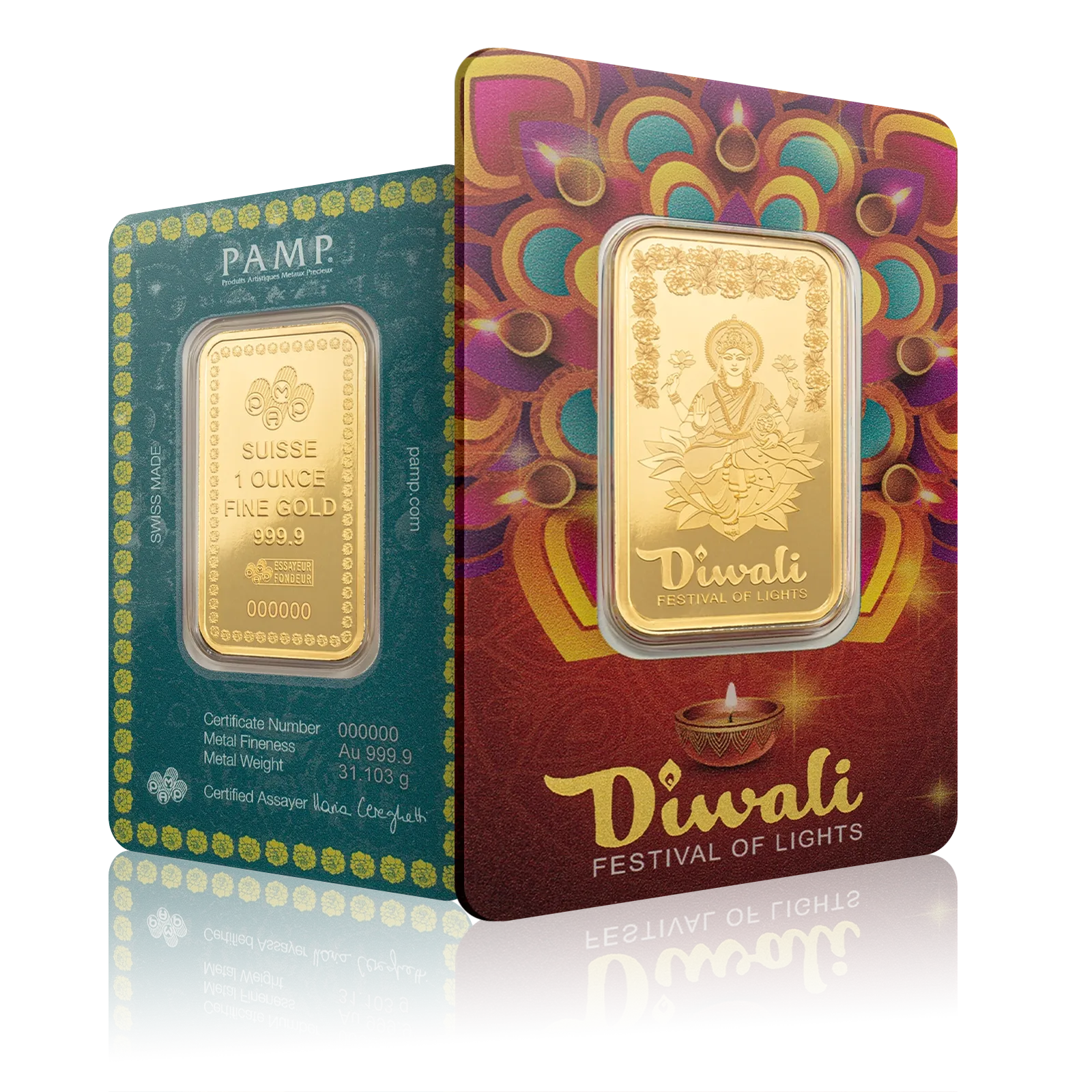 1oz Gold PAMP Lakshmi & Rangoli Diwali Bar (2025)