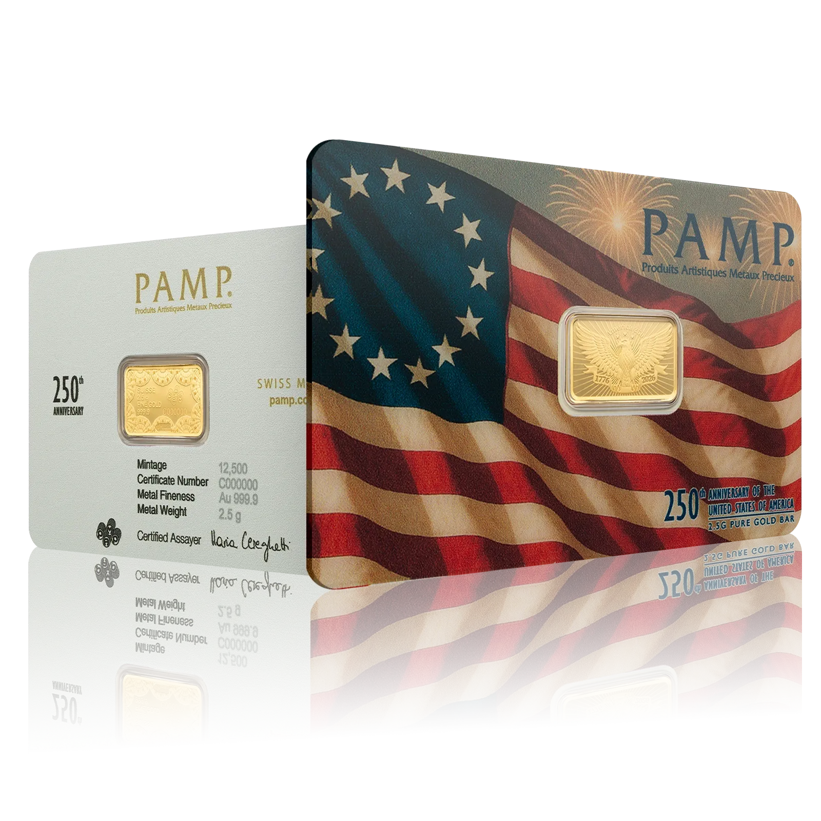2.5g Gold PAMP 250th Anniversary of the USA Bar (999.9)